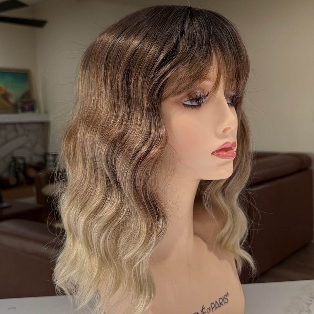 HAIR, 15” Wavy with Bangs, Center Part, Ombre Browns/Blonde